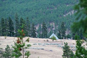Our camp: we were staying in that tipi like house